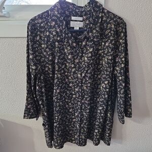 CJ Banks Black and White Floral Blouse